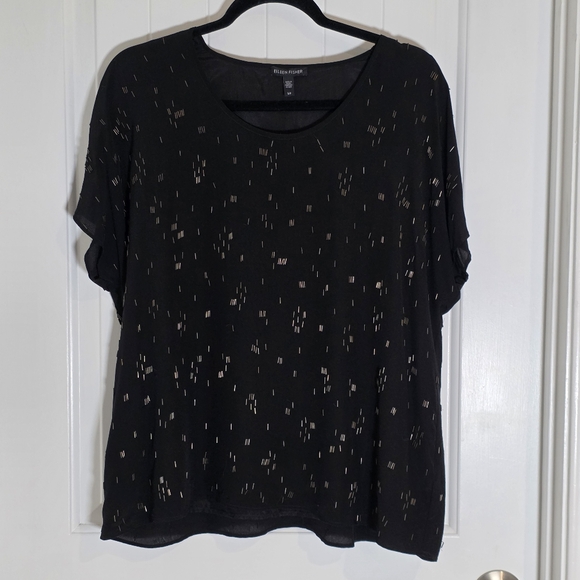 Eileen Fisher Tops - NWOT Eileen Fisher Silk Black Hand Beaded Falling Star Loose Blouse‎ Shirt Small